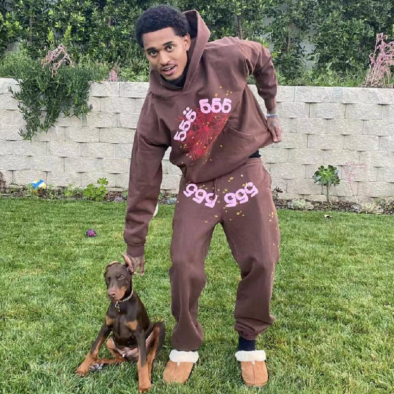 555 Spider Worldwide Hoodie Brown&Pink