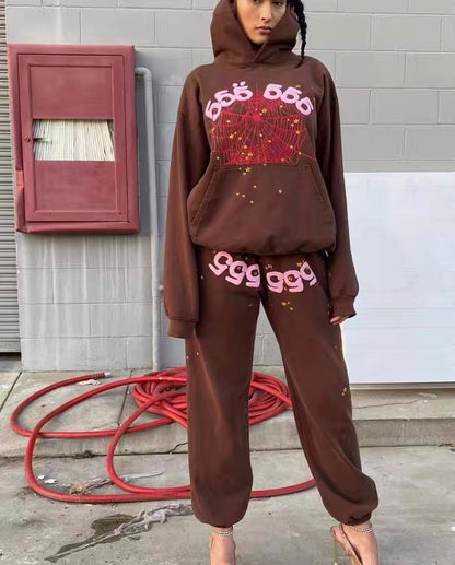 555 Spider Worldwide Hoodie Brown&Pink