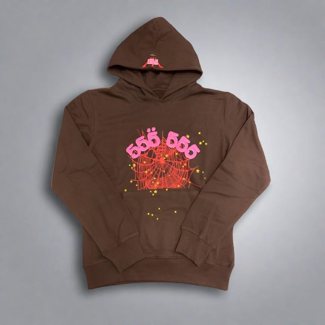 555 Spider Worldwide Hoodie Brown&Pink