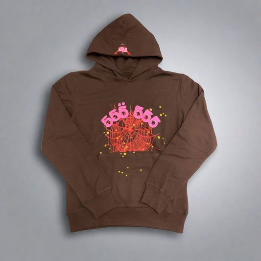 555 Spider Worldwide Hoodie Brown&Pink